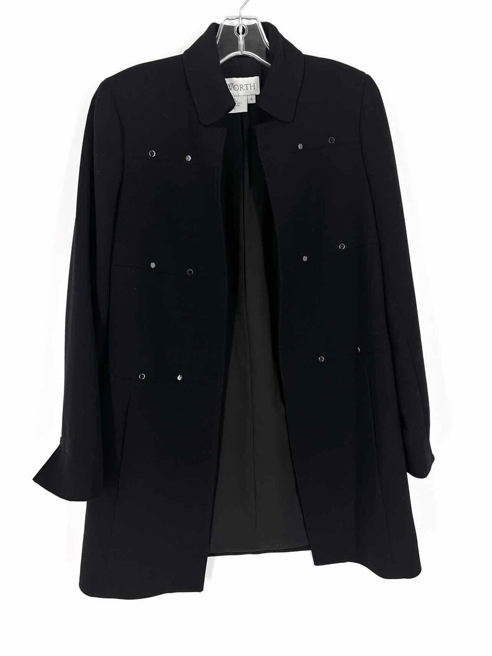 Worth Size 2 Black/Silver Embellished Designer Coat
